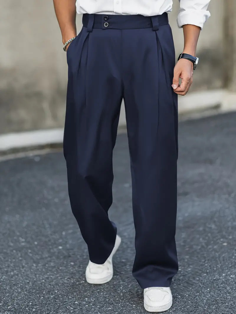 Homme Pantalon Habillé Large à Pinces et Double Boutonnage
