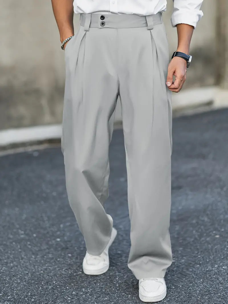 Homme Pantalon Habillé Large à Pinces et Double Boutonnage