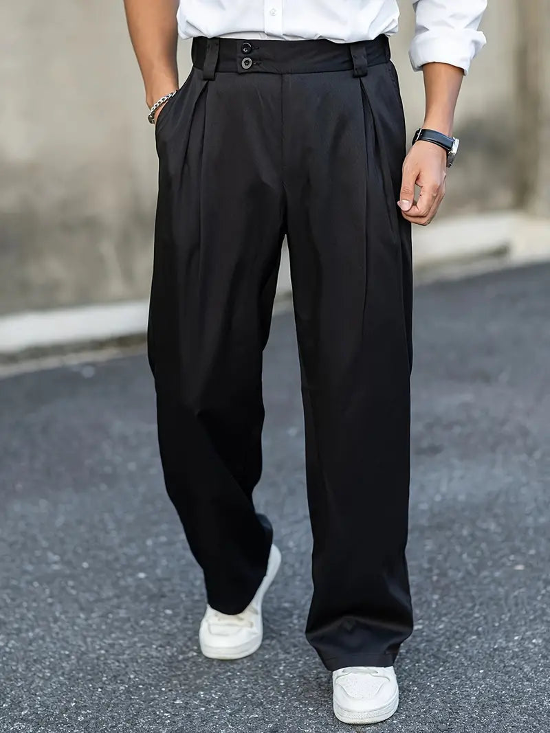 Homme Pantalon Habillé Large à Pinces et Double Boutonnage