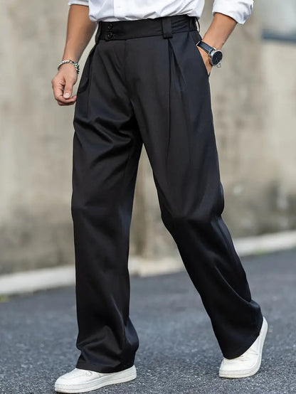Homme Pantalon Habillé Large à Pinces et Double Boutonnage