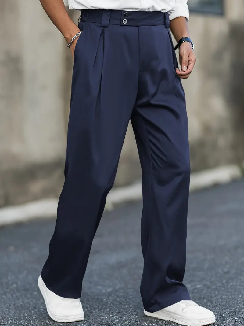 Homme Pantalon Habillé Large à Pinces et Double Boutonnage