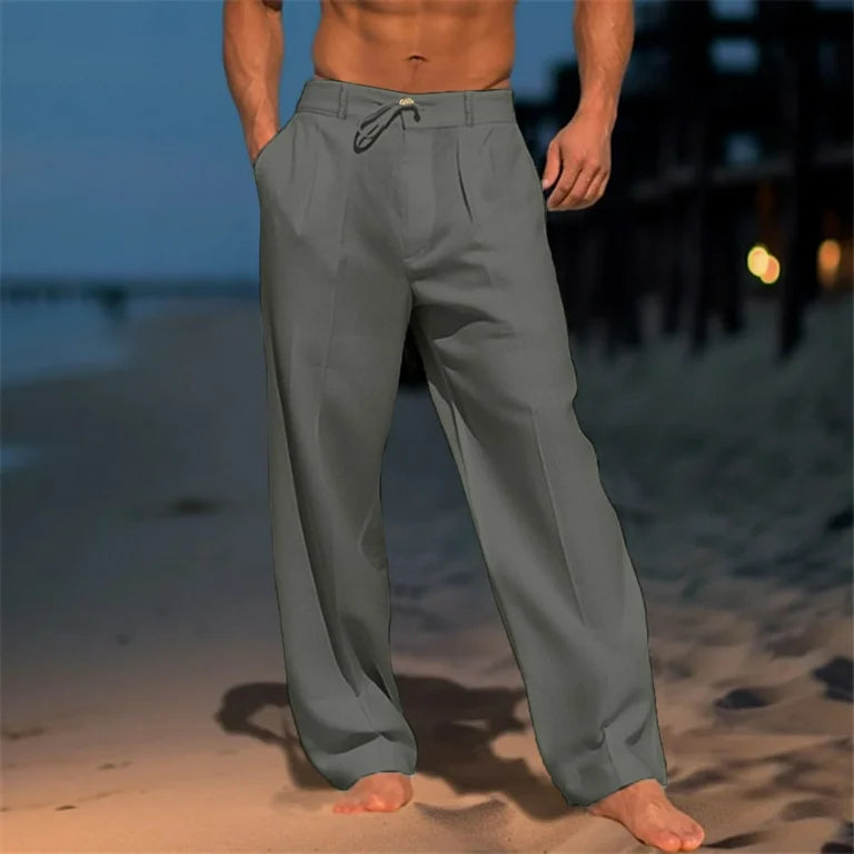 Homme Pantalon Large à Plis avec Cordon de Serrage et Poches Latérales