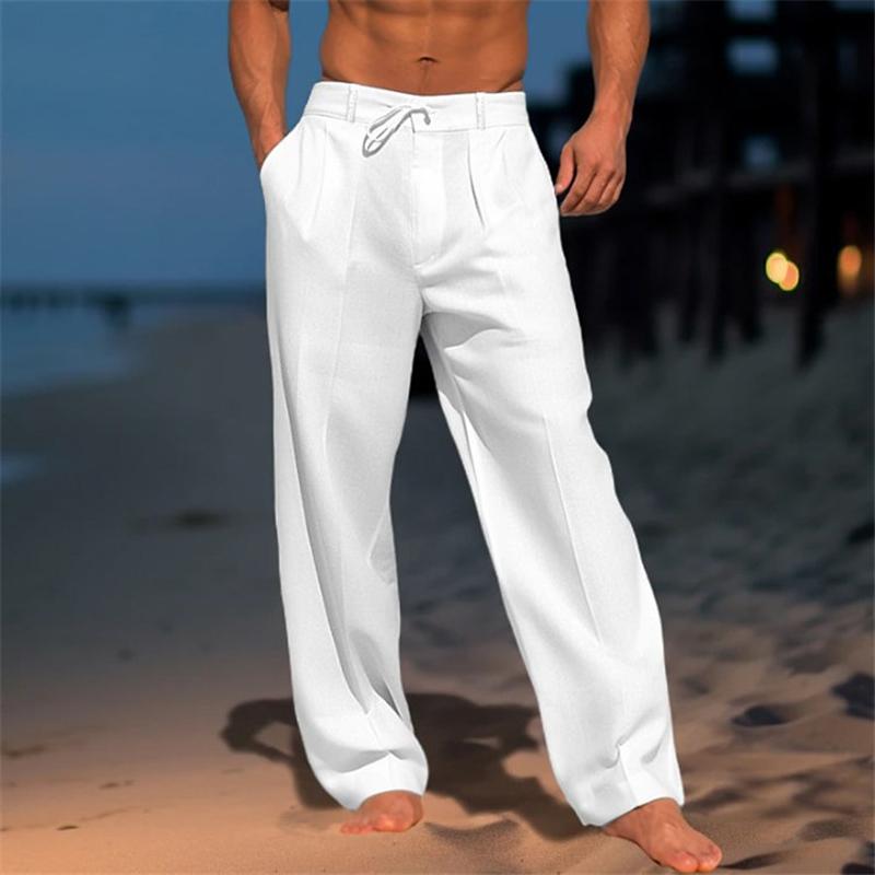 Homme Pantalon Large à Plis avec Cordon de Serrage et Poches Latérales
