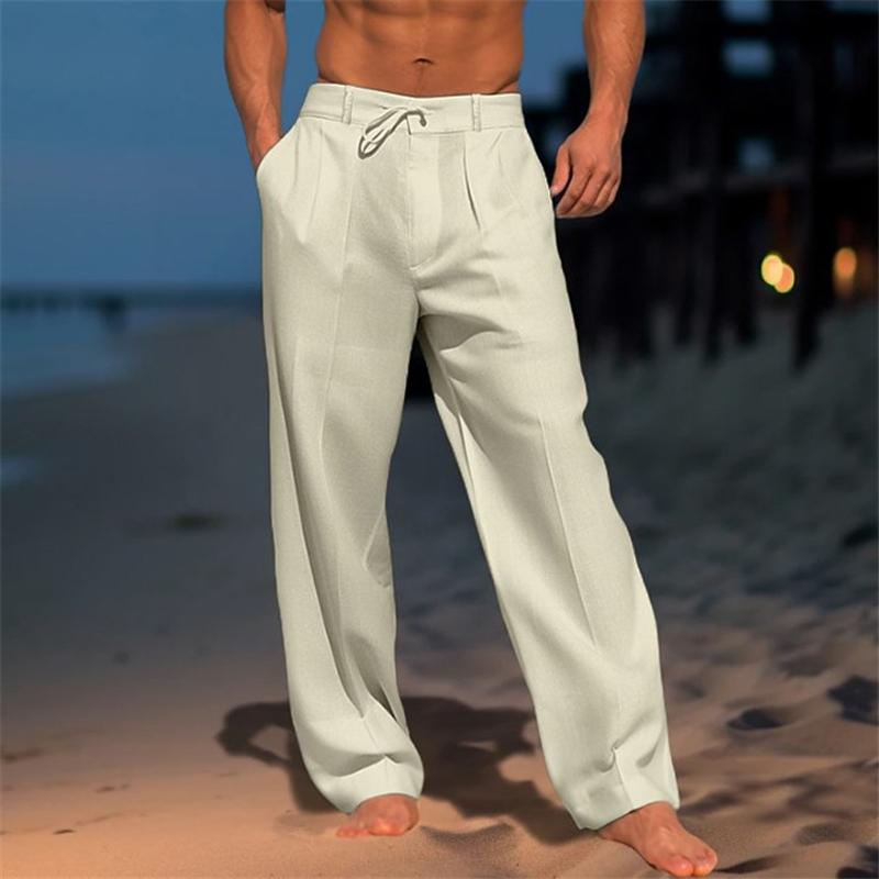 Homme Pantalon Large à Plis avec Cordon de Serrage et Poches Latérales