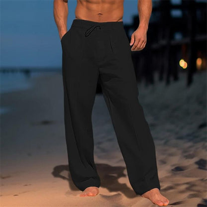 Homme Pantalon Large à Plis avec Cordon de Serrage et Poches Latérales