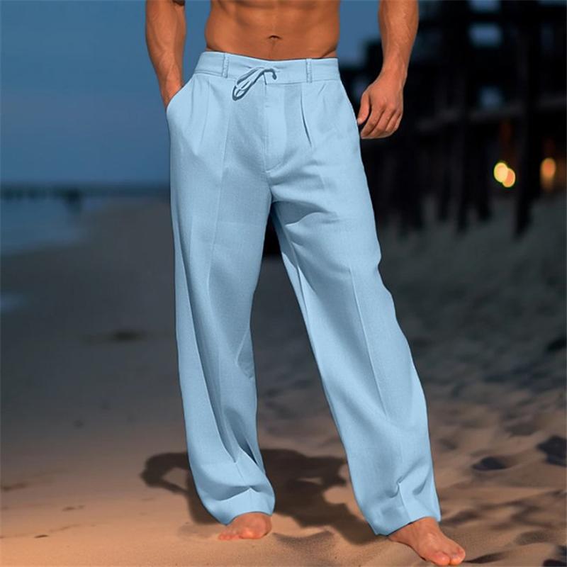 Homme Pantalon Large à Plis avec Cordon de Serrage et Poches Latérales