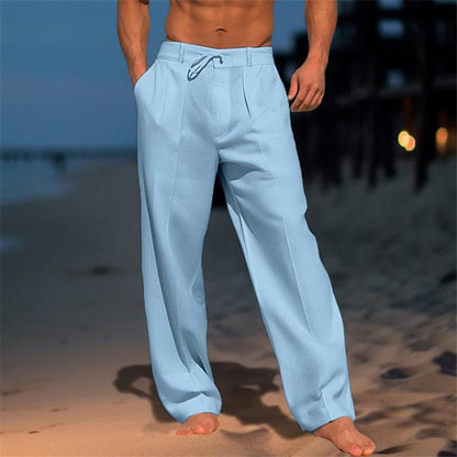 Homme Pantalon Large à Plis avec Cordon de Serrage et Poches Latérales