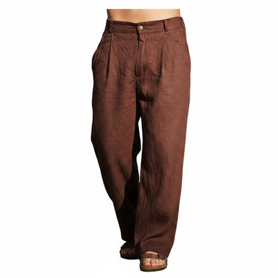 Homme Pantalon Large à Plis avec Fermeture Bouton