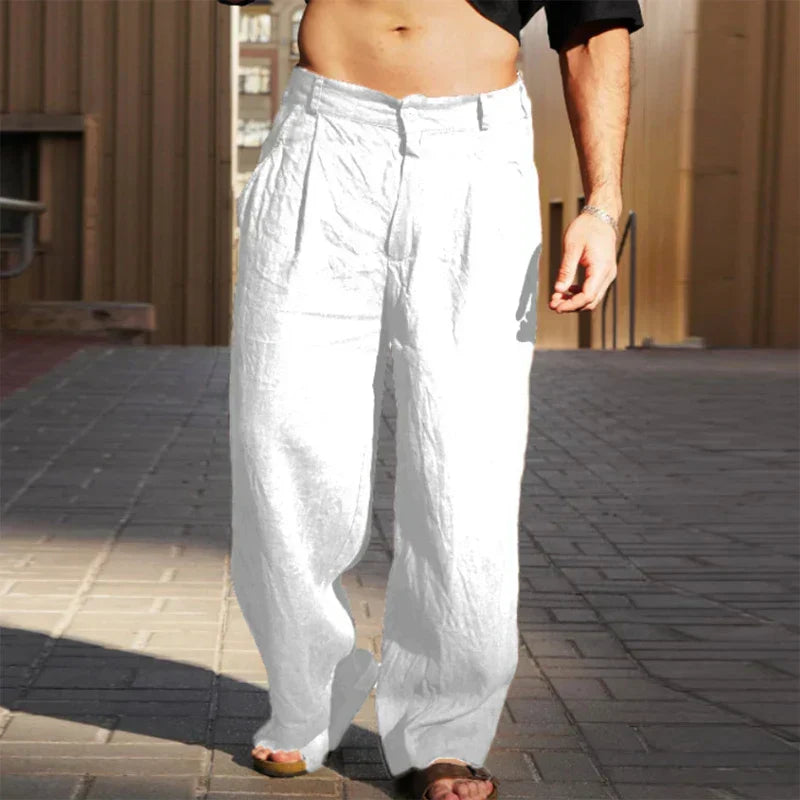 Homme Pantalon Large à Plis avec Fermeture Bouton