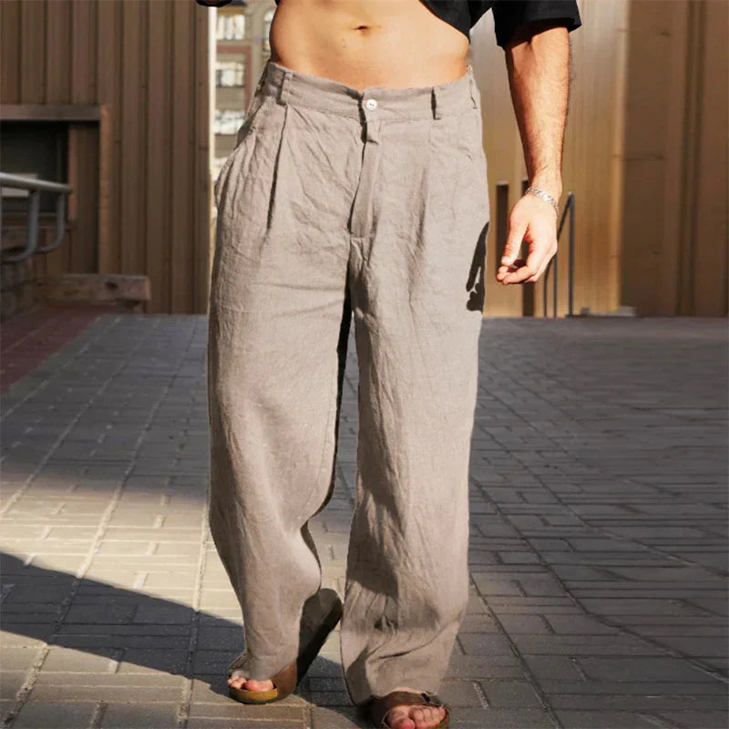 Homme Pantalon Large à Plis avec Fermeture Bouton