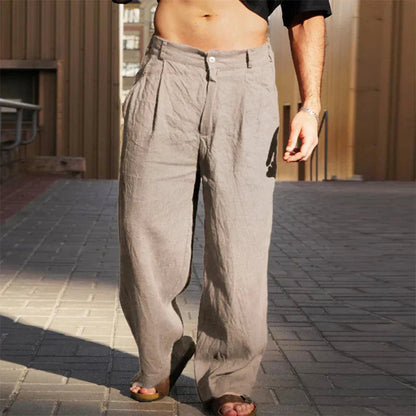 Homme Pantalon Large à Plis avec Fermeture Bouton