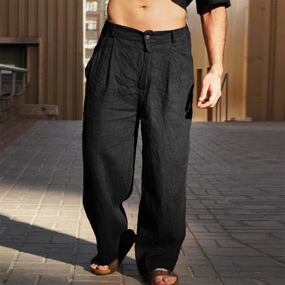 Homme Pantalon Large à Plis avec Fermeture Bouton