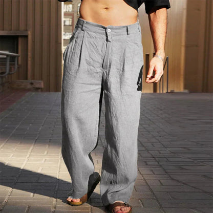 Homme Pantalon Large à Plis avec Fermeture Bouton