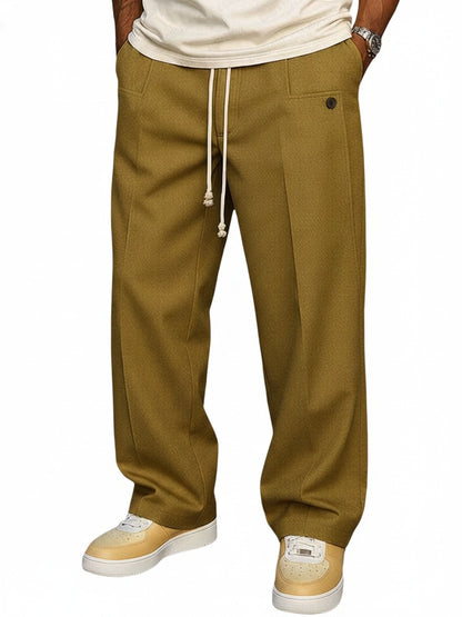 Homme Pantalon Large Plissé avec Cordon de Serrage