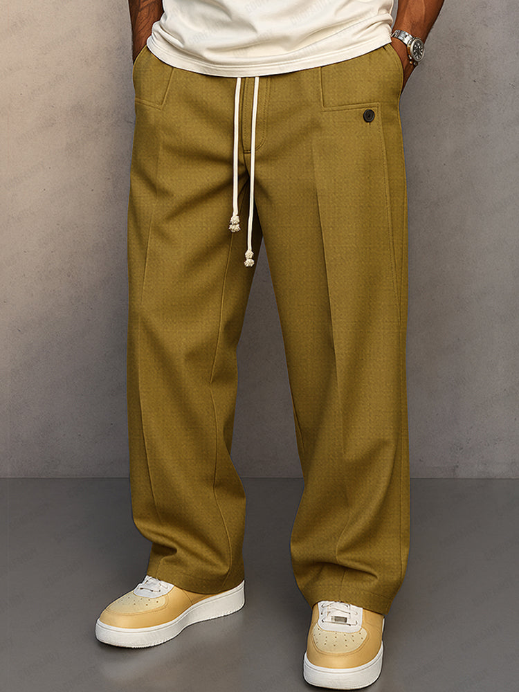 Homme Pantalon Large Plissé avec Cordon de Serrage