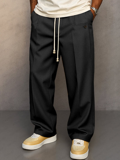 Homme Pantalon Large Plissé avec Cordon de Serrage