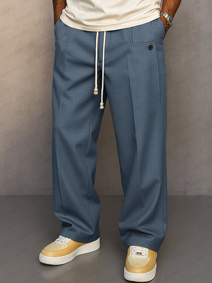 Homme Pantalon Large Plissé avec Cordon de Serrage