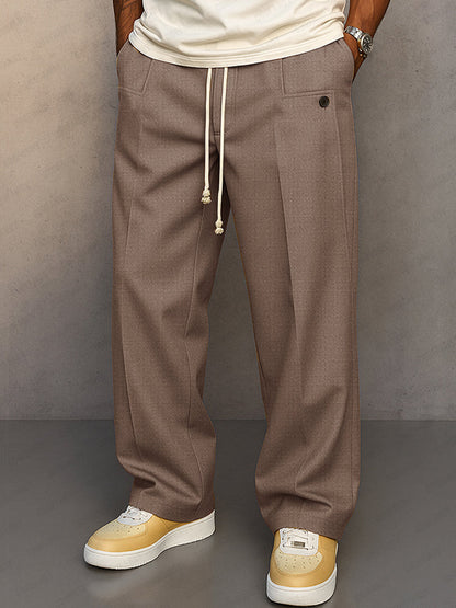 Homme Pantalon Large Plissé avec Cordon de Serrage