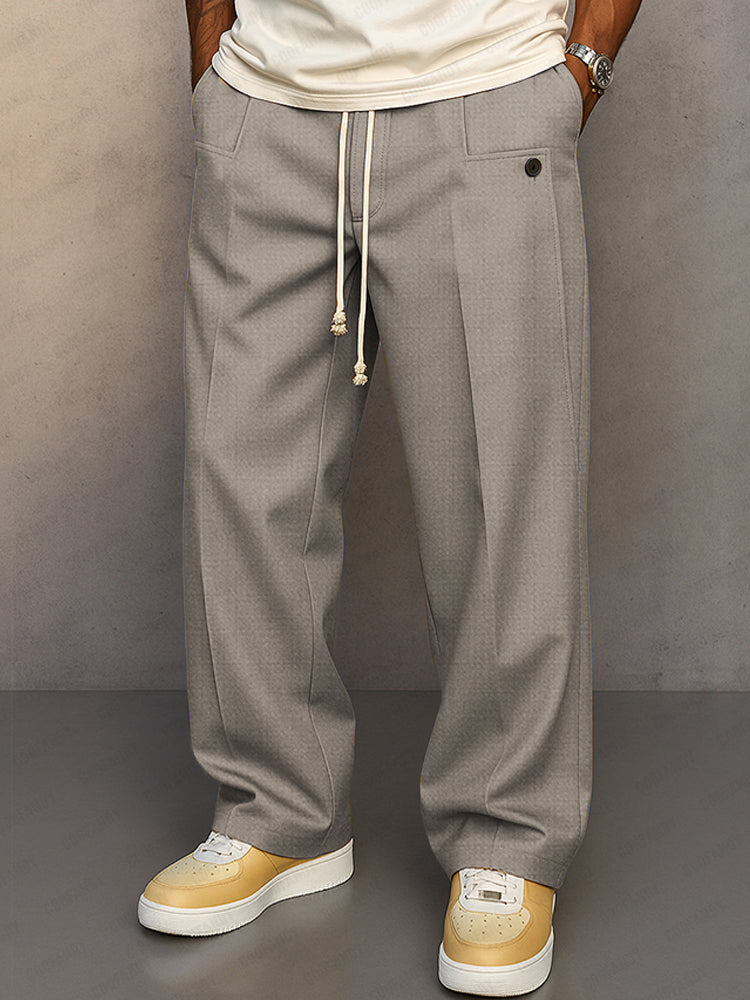 Homme Pantalon Large Plissé avec Cordon de Serrage