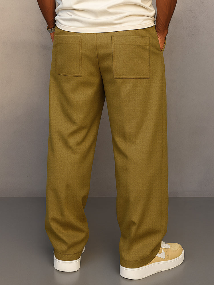 Homme Pantalon Large Plissé avec Cordon de Serrage