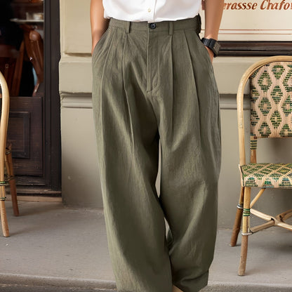 Homme Pantalon Large Vintage à Pinces et Taille Haute