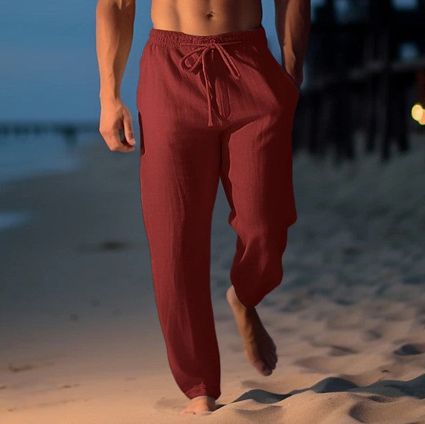 Homme Pantalon Long Décontracté avec Cordon de Serrage et Poches Latérales