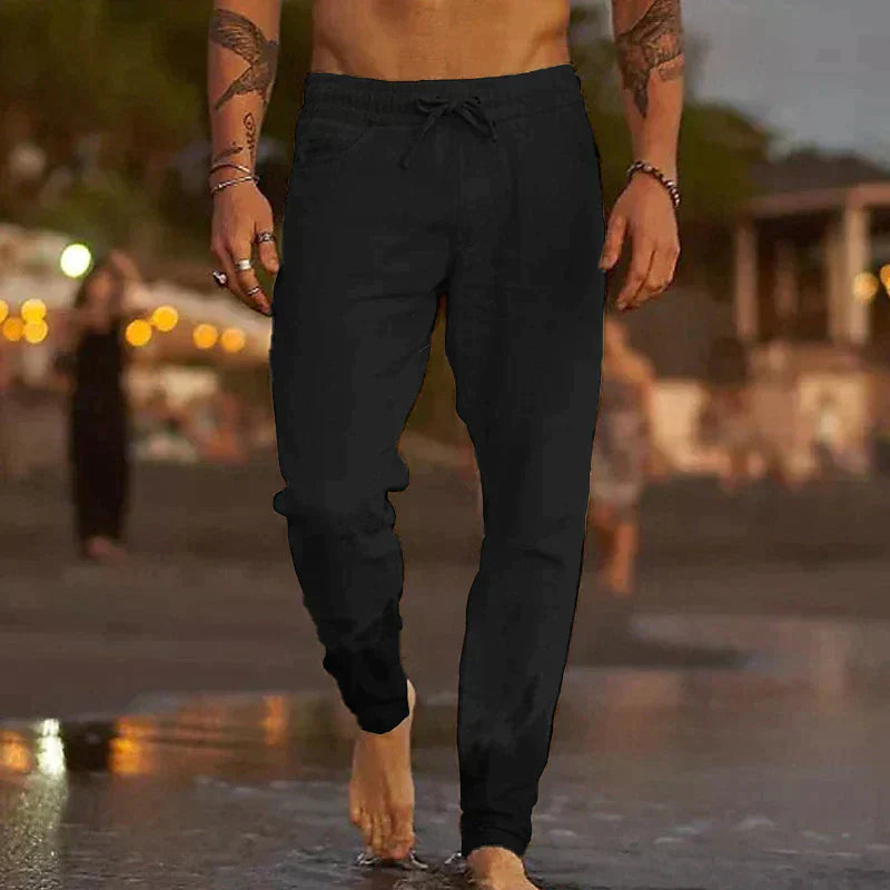 Homme Pantalon Long Décontracté avec Taille Élastique et Cordon
