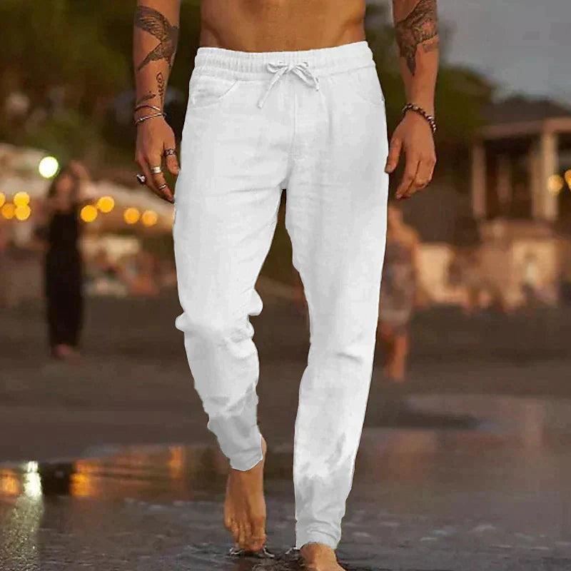 Homme Pantalon Long Décontracté avec Taille Élastique et Cordon