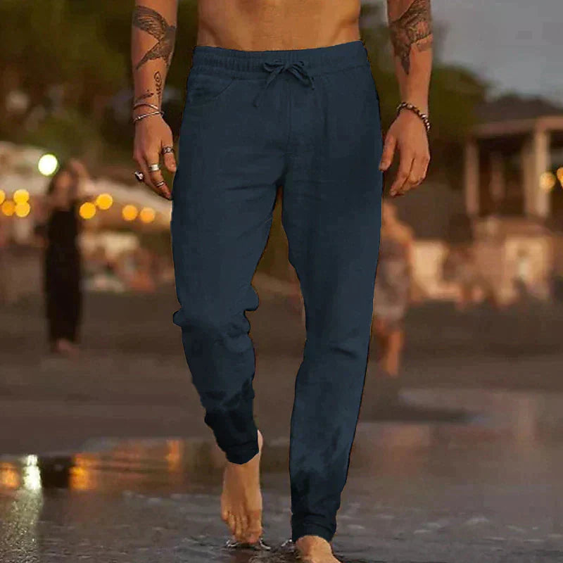 Homme Pantalon Long Décontracté avec Taille Élastique et Cordon