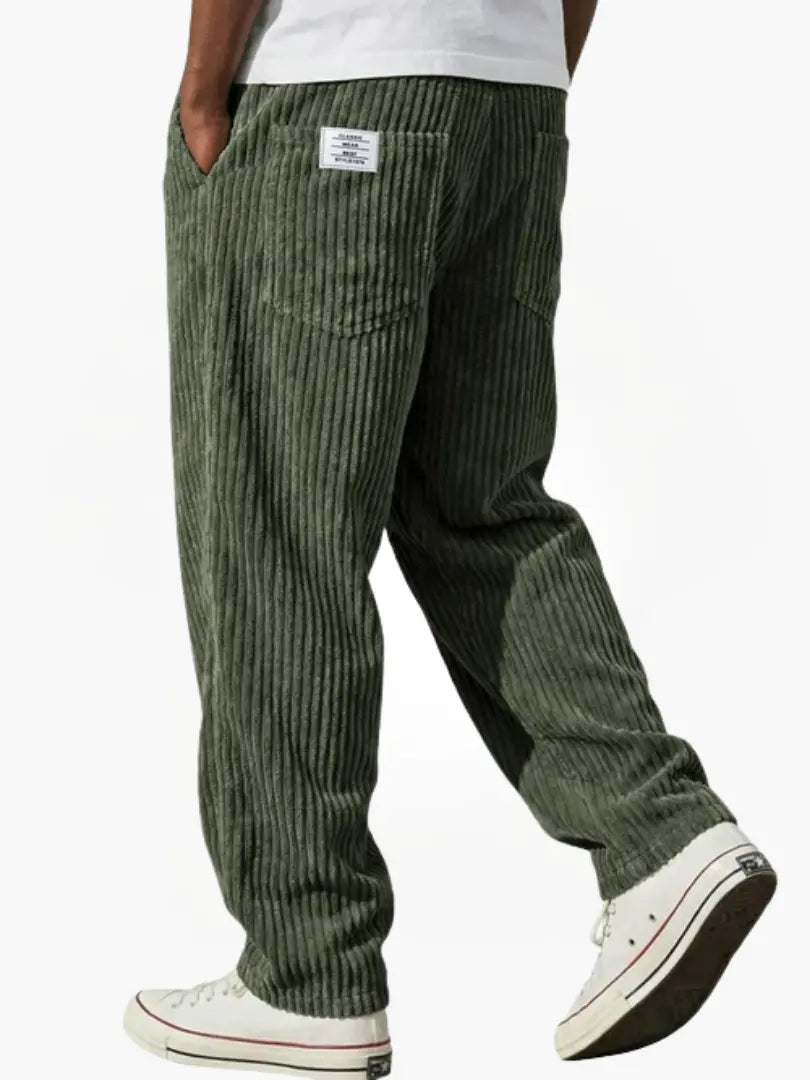 Homme Pantalon Velours Côtelé Coupe Décontractée avec Ceinture Élastique