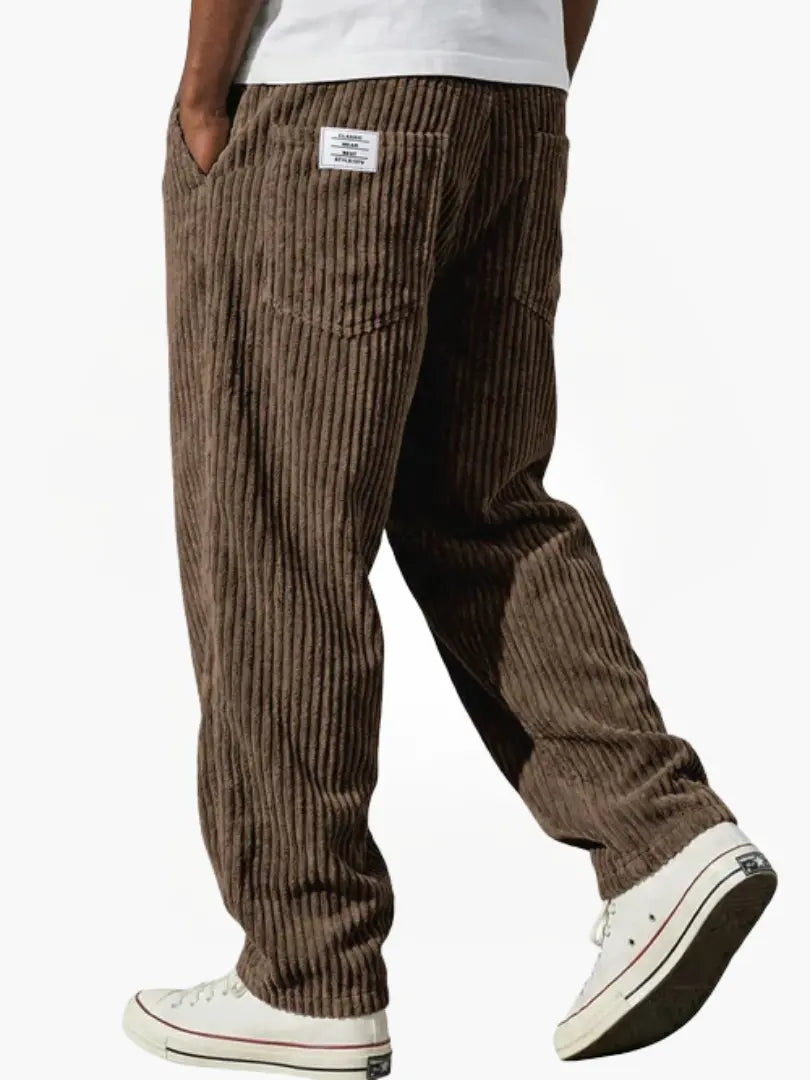 Homme Pantalon Velours Côtelé Coupe Décontractée avec Ceinture Élastique