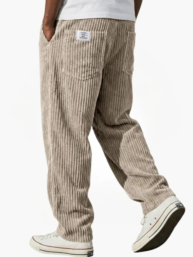 Homme Pantalon Velours Côtelé Coupe Décontractée avec Ceinture Élastique