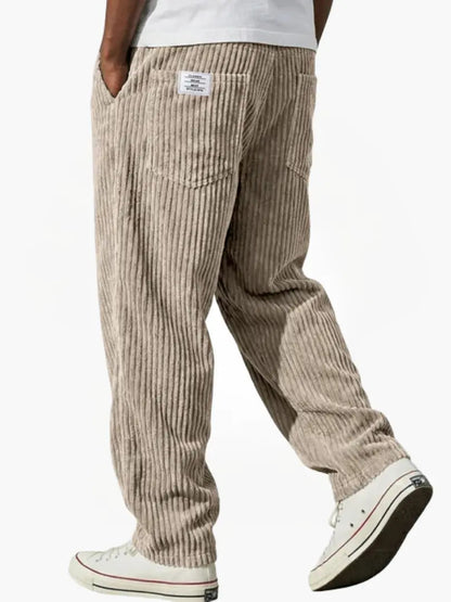 Homme Pantalon Velours Côtelé Coupe Décontractée avec Ceinture Élastique