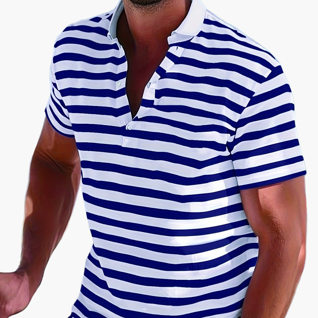 Homme Polo à Manches Courtes Rayé avec Col à Revers