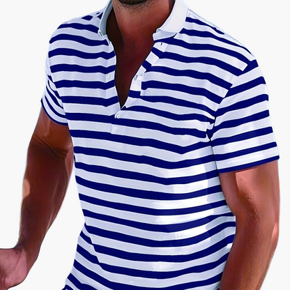 Homme Polo à Manches Courtes Rayé avec Col à Revers