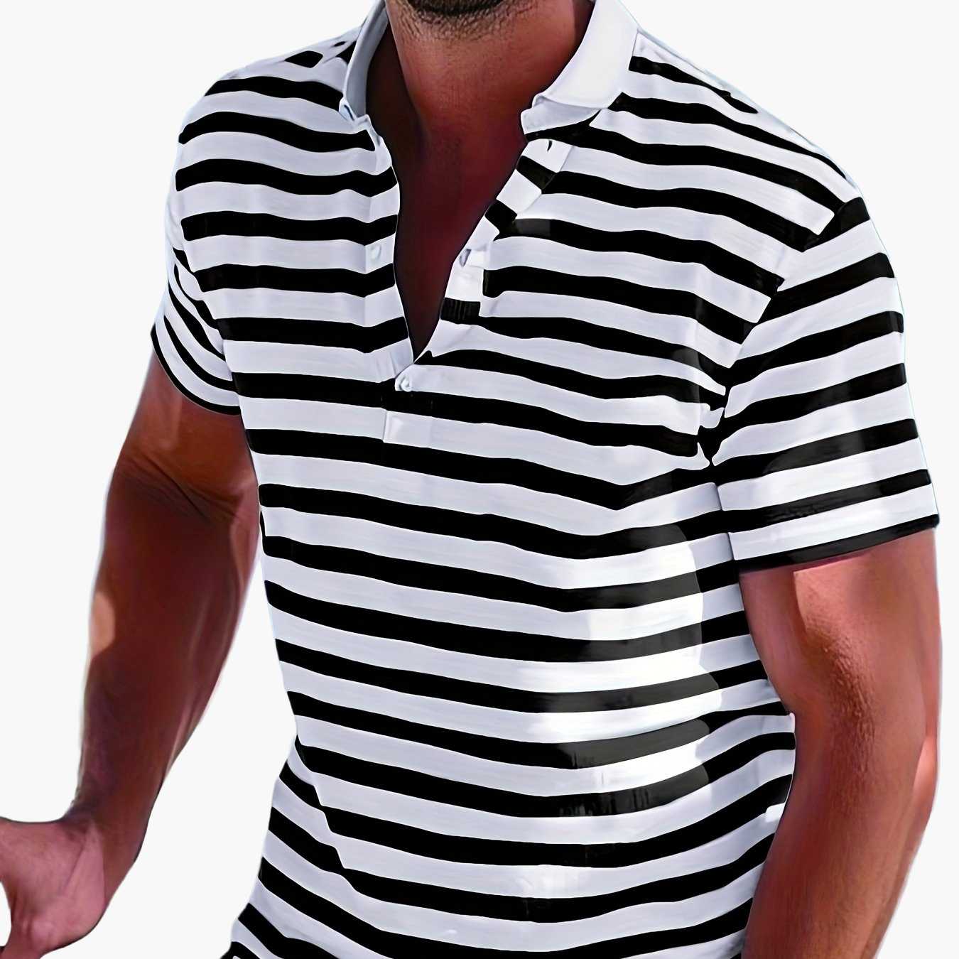 Homme Polo à Manches Courtes Rayé avec Col à Revers