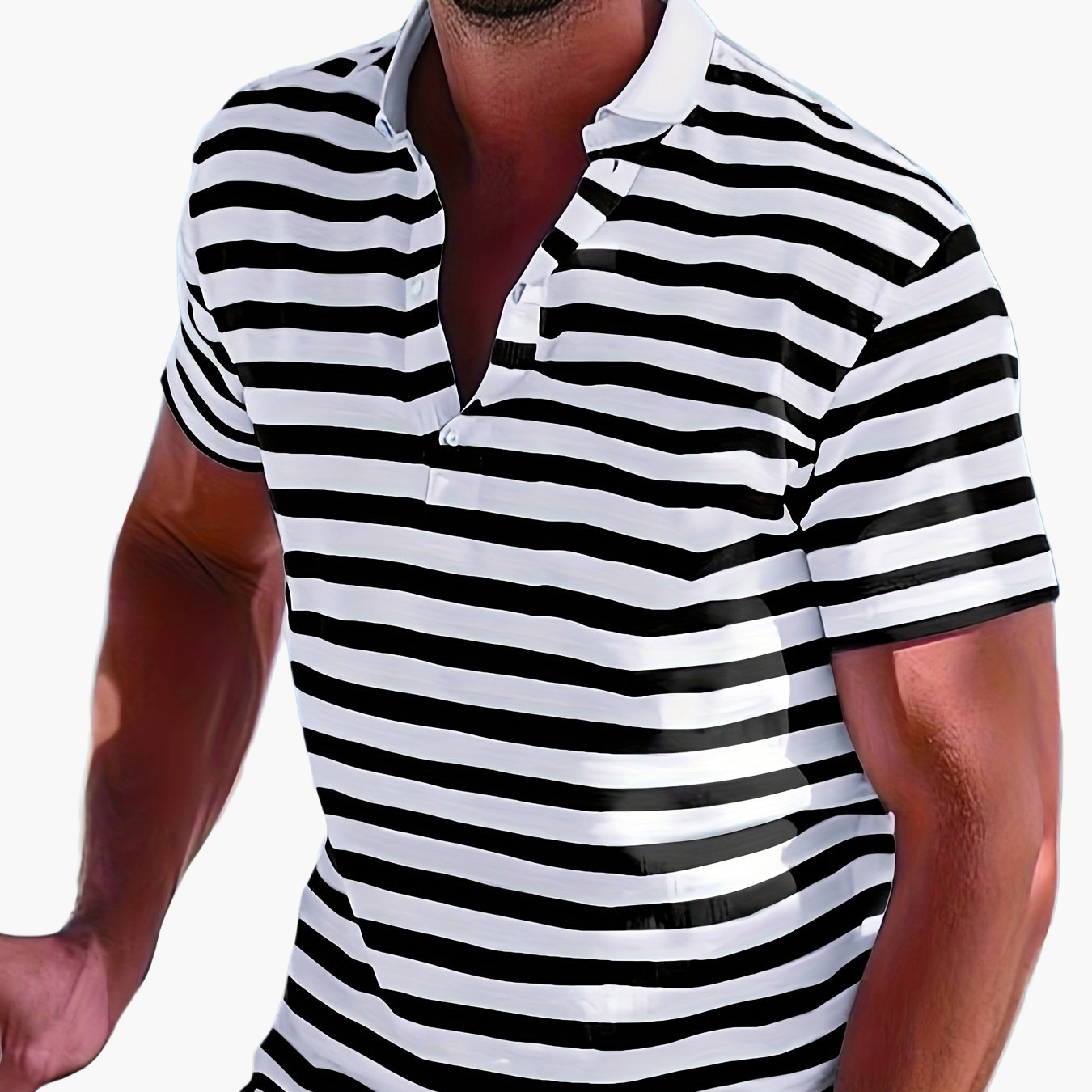 Homme Polo à Manches Courtes Rayé avec Col à Revers
