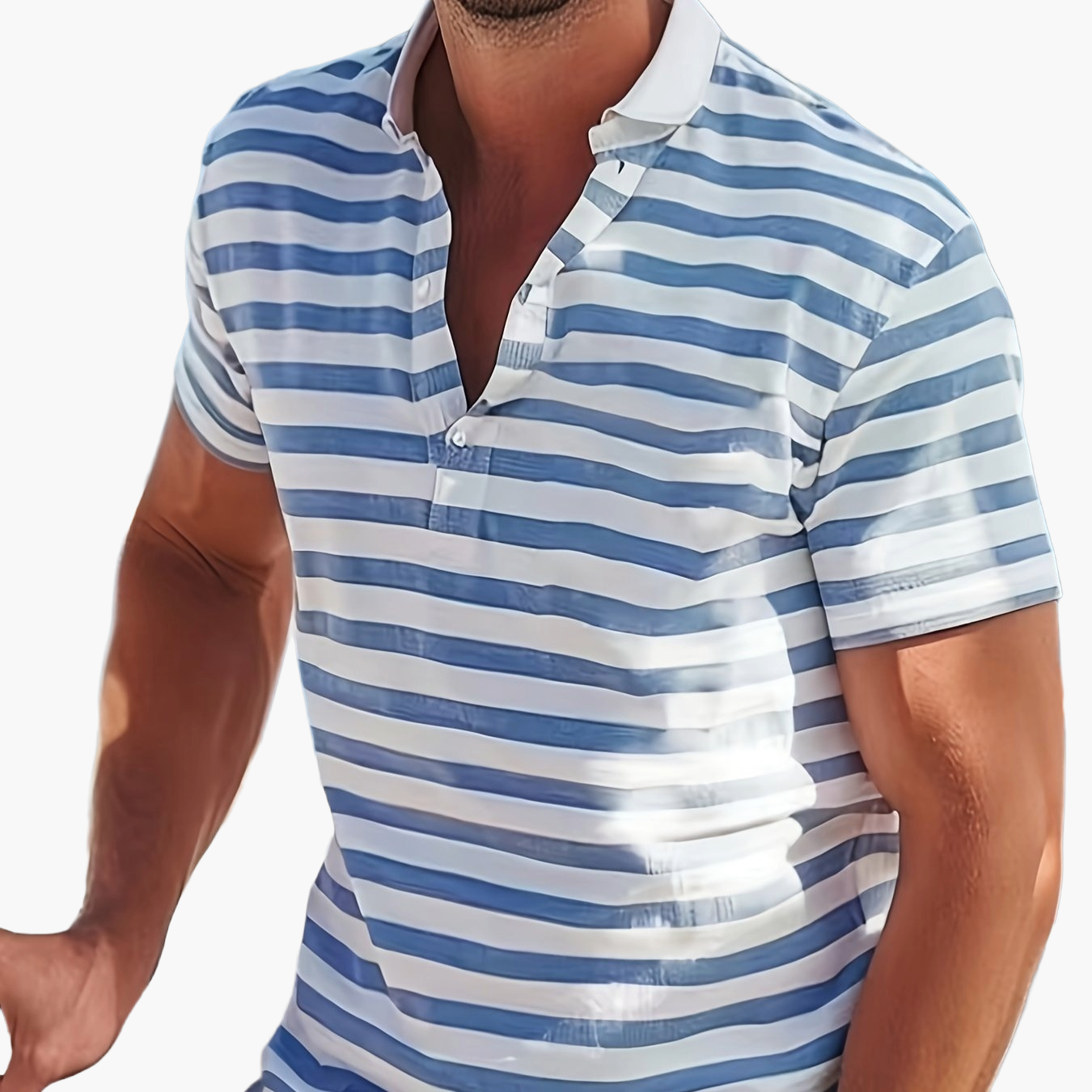 Homme Polo à Manches Courtes Rayé avec Col à Revers