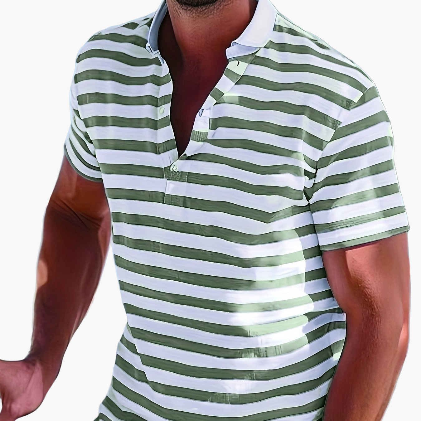 Homme Polo à Manches Courtes Rayé avec Col à Revers
