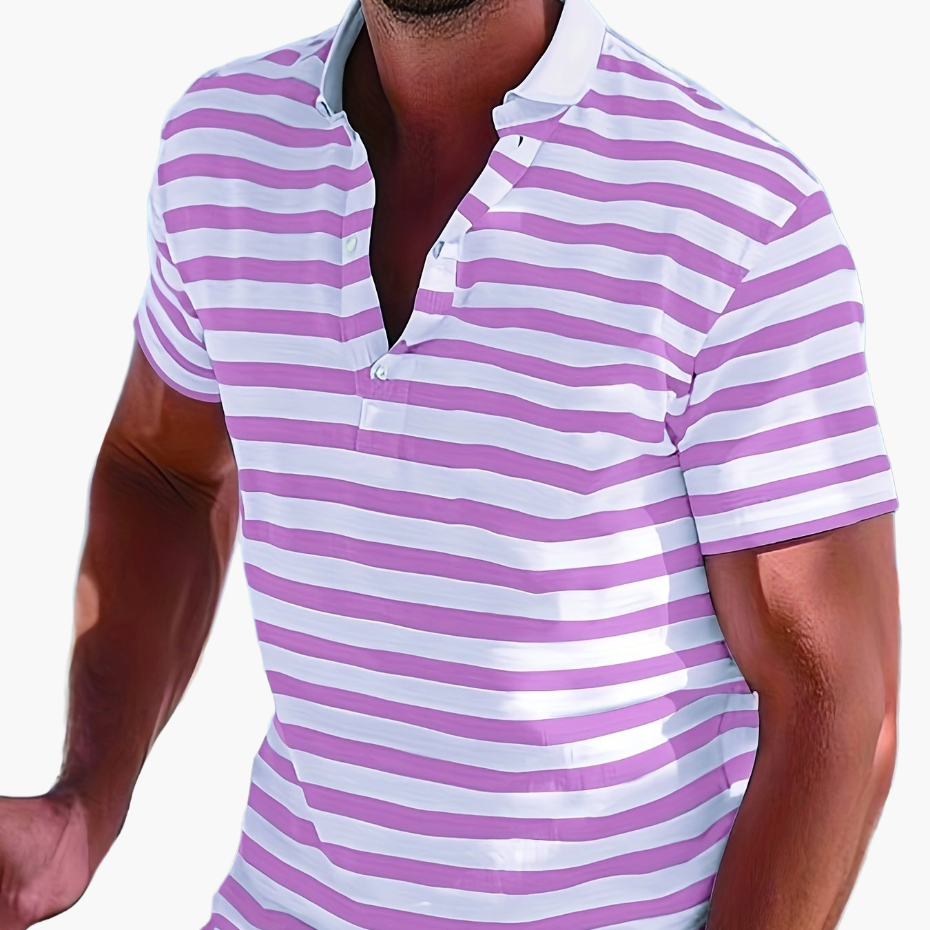 Homme Polo à Manches Courtes Rayé avec Col à Revers