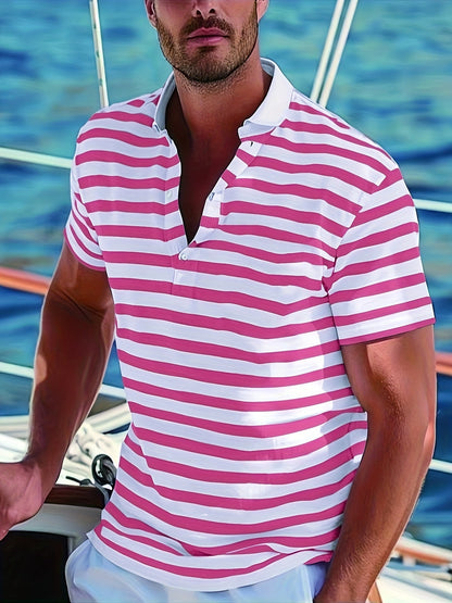 Homme Polo à Manches Courtes Rayé avec Col à Revers