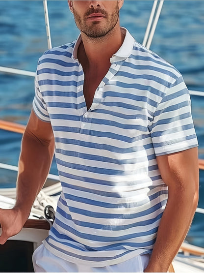 Homme Polo à Manches Courtes Rayé avec Col à Revers