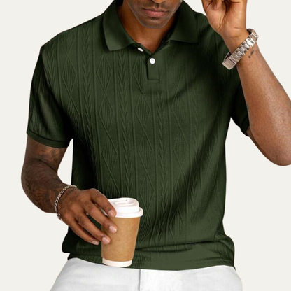 Homme Polo Manches Courtes avec Col Boutonné et Motif Texturé