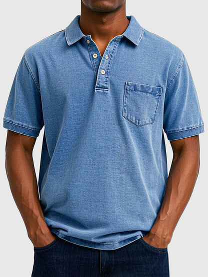 Homme Polo Manches Courtes avec Col Boutonné et Poche Poitrine