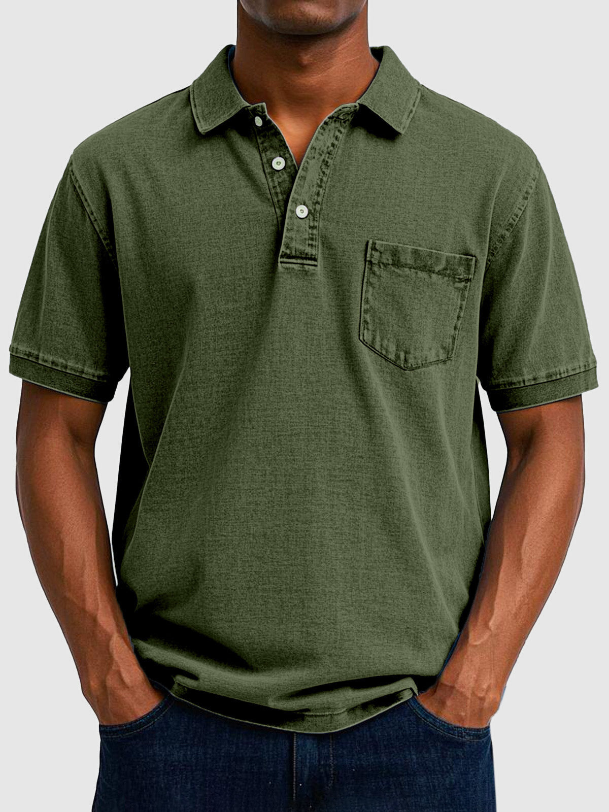 Homme Polo Manches Courtes avec Col Boutonné et Poche Poitrine