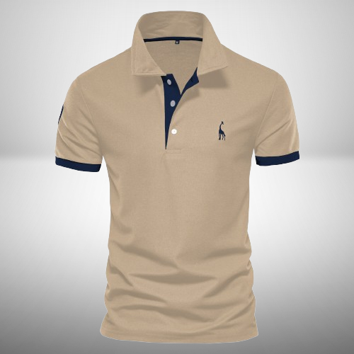 Homme Polo Manches Courtes avec Col Classique et Broderie Girafe