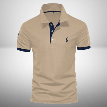 Homme Polo Manches Courtes avec Col Classique et Broderie Girafe