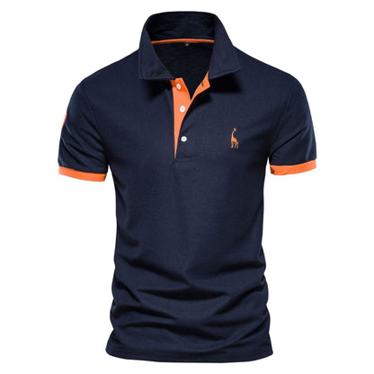 Homme Polo Manches Courtes avec Col Classique et Broderie Girafe