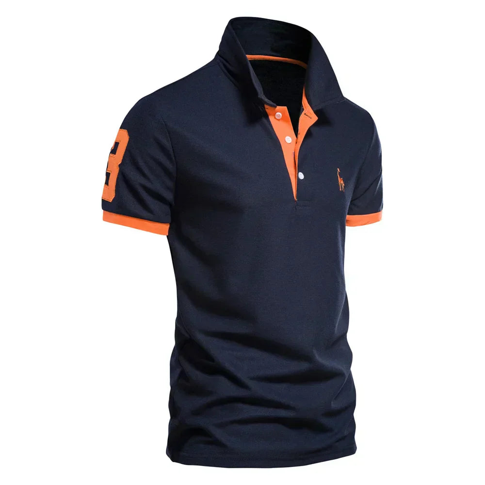 Homme Polo Manches Courtes avec Col Classique et Broderie Girafe