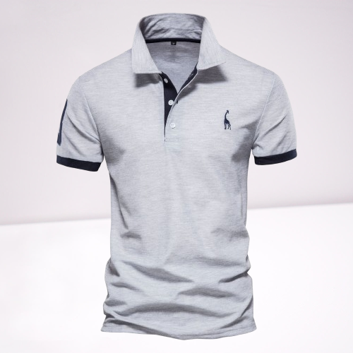 Homme Polo Manches Courtes avec Col Classique et Broderie Girafe